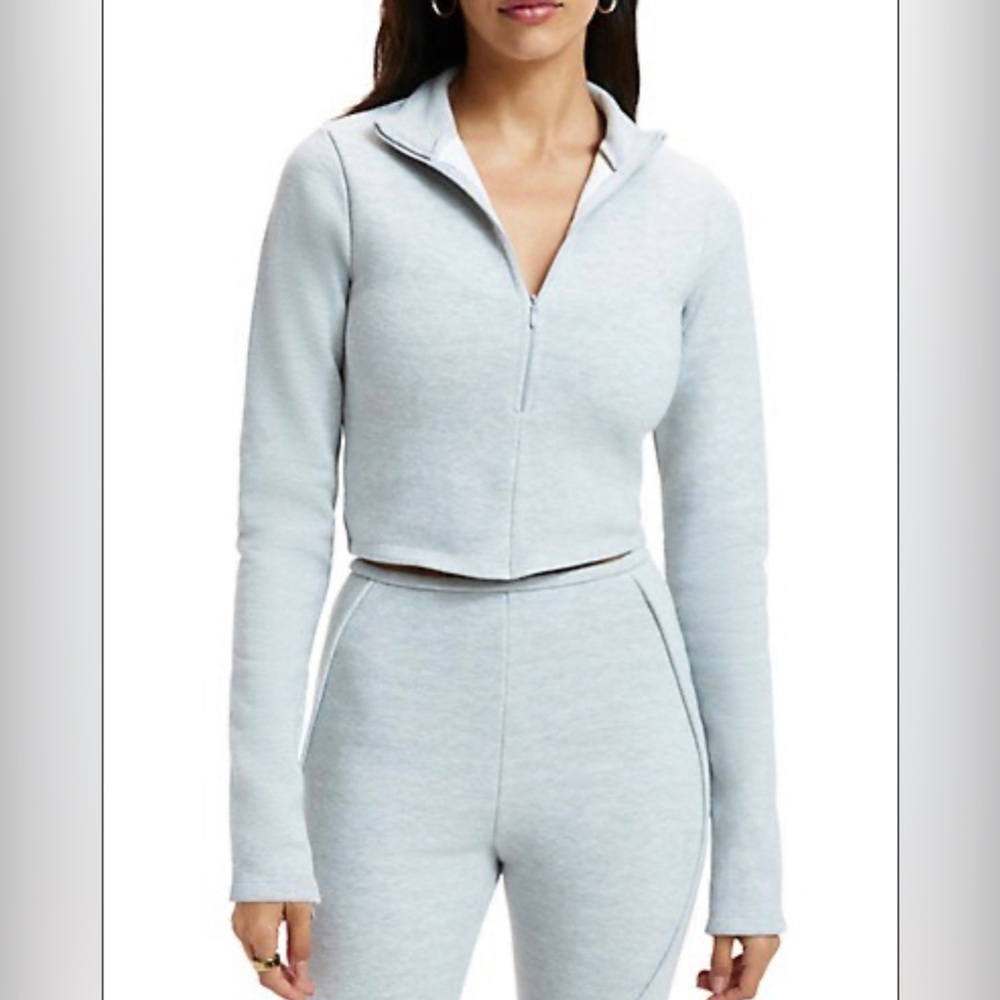 GOOD AMERICAN Cropped Mockneck Zip-Up Sweatshirt • Size 4 (XL) • New • Fitted